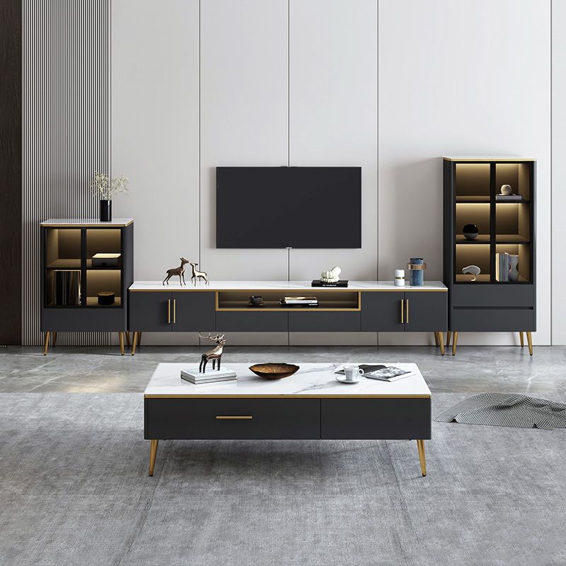 Glam TV Stand Console Open Storage Media Console TV Stand with Drawers Clearhalo 'furn' 'furn_tv_stands_entertainment_centers' 'Furniture' 'Living Room Furniture' 'TV Stands & Entertainment Centers' 'TV Stands & Media Storage Furniture' 'tv_stands_entertainment_centers' 1200x1200_37517742-40d4-405e-b72a-95cbef19d334