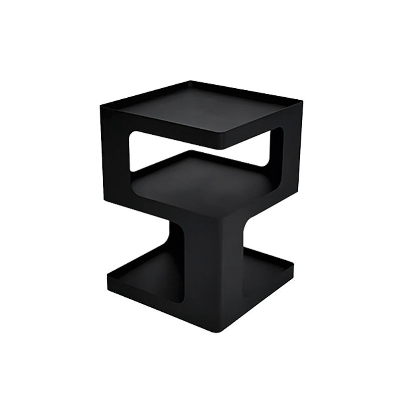 Tray Top Accent Side Table Metal Abstract Base End Table with Shelves