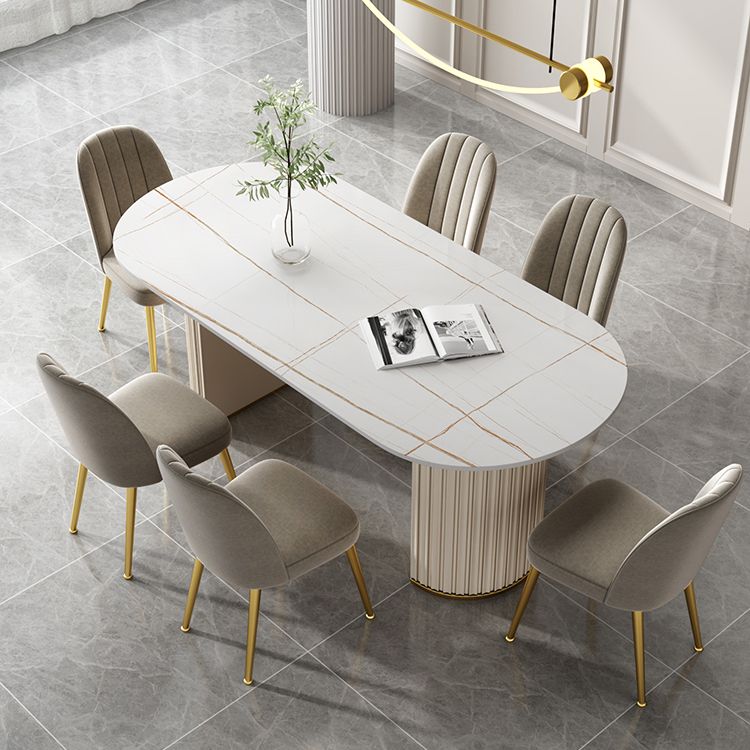 Modern Oval Dining Table Sintered Stone Dining Table with Off White Double Pedestal Clearhalo ' dining_table' 'Dining Tables & Seating' 'Dining Tables' 'furn' 'furn_dining_table' 'Furniture' 'furniture_dining_table' 'Kitchen & Dining Furniture' 'kitchen&dining_furn' 'kitchen' 'kitchen_dining_table' 1200x1200_3758fcec-c60d-48ad-bfa3-ea0f764fe863