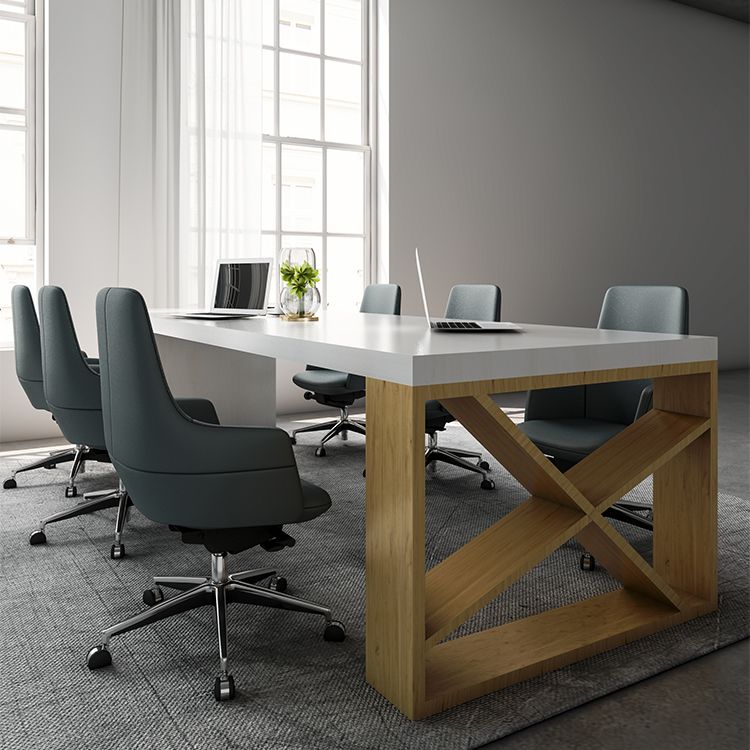 Modern Pine Wood Table for Restaurant Rectangle White Table with Double Pedestal Base Clearhalo ' dining_table' 'Dining Tables & Seating' 'Dining Tables' 'furn' 'furn_dining_table' 'Furniture' 'furniture_dining_table' 'Kitchen & Dining Furniture' 'kitchen&dining_furn' 'kitchen' 'kitchen_dining_table' 1200x1200_375b2487-6097-4445-8141-d8a8a7bfbb89