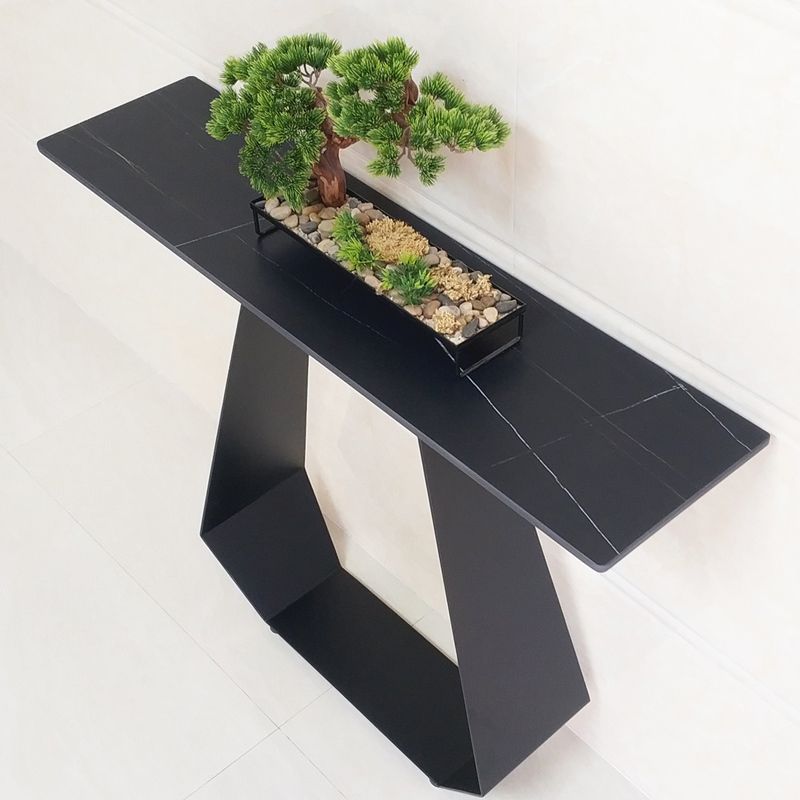 Rectangle Shape Contemporary Console Table Black Stone Console Sofa Table