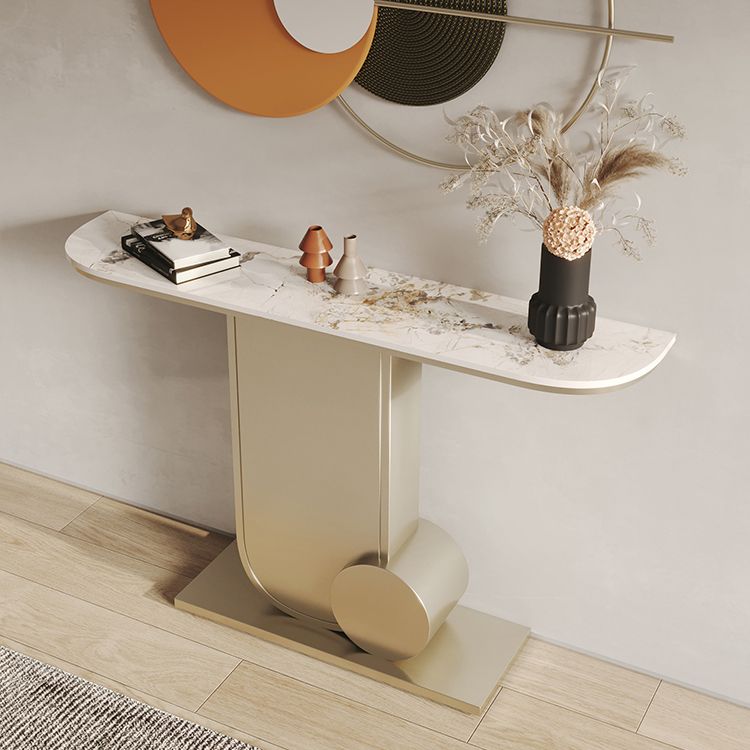 Glam Stone Accent Table Half Moon Metal Sofa Console Table for Hall
