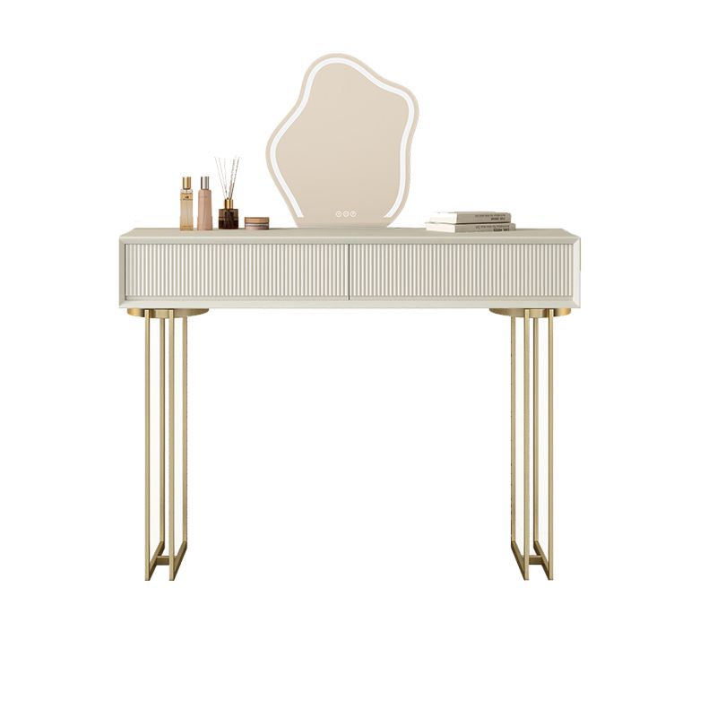 Contemporary Beige Solid Wood Makeup Vanity Desk with Metal Base