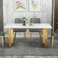 Table rectangulaire de luxe traditionnelle en métal, table en pierre frittée blanche avec base luge