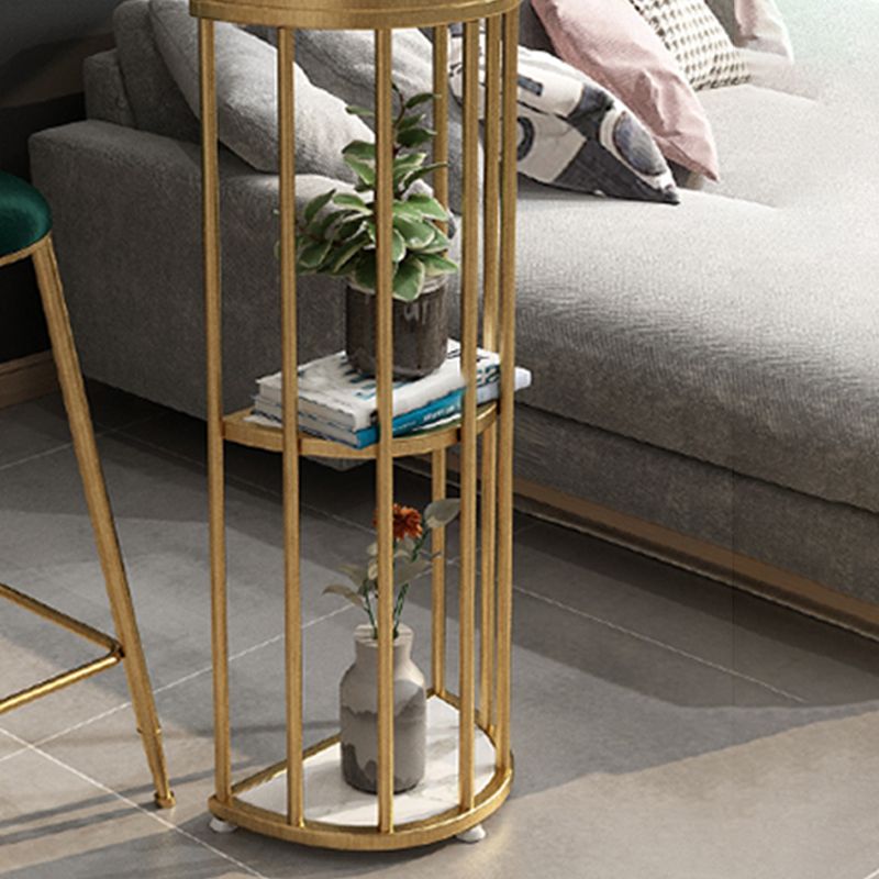 Glam Iron Bar Dining Table Stone Top Oval Indoor Bistro Table with 2-Shelf Clearhalo 'Bar Furniture' 'Bar Tables' 'bar_tables' 'furn' 'furn_bar_tables' 'Furniture' 'furniture_bar_tables' 'Kitchen & Dining Furniture' 1200x1200_3766be0d-d3a2-4e92-900f-5502f394d491