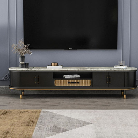 Glam Stone TV Stand Console Black Open Storage Media Console with Doors Clearhalo 'furn' 'furn_tv_stands_entertainment_centers' 'Furniture' 'Living Room Furniture' 'TV Stands & Entertainment Centers' 'TV Stands & Media Storage Furniture' 'tv_stands_entertainment_centers' 1200x1200_376b339b-4c2e-40e1-a5f7-59fdc3e8a819