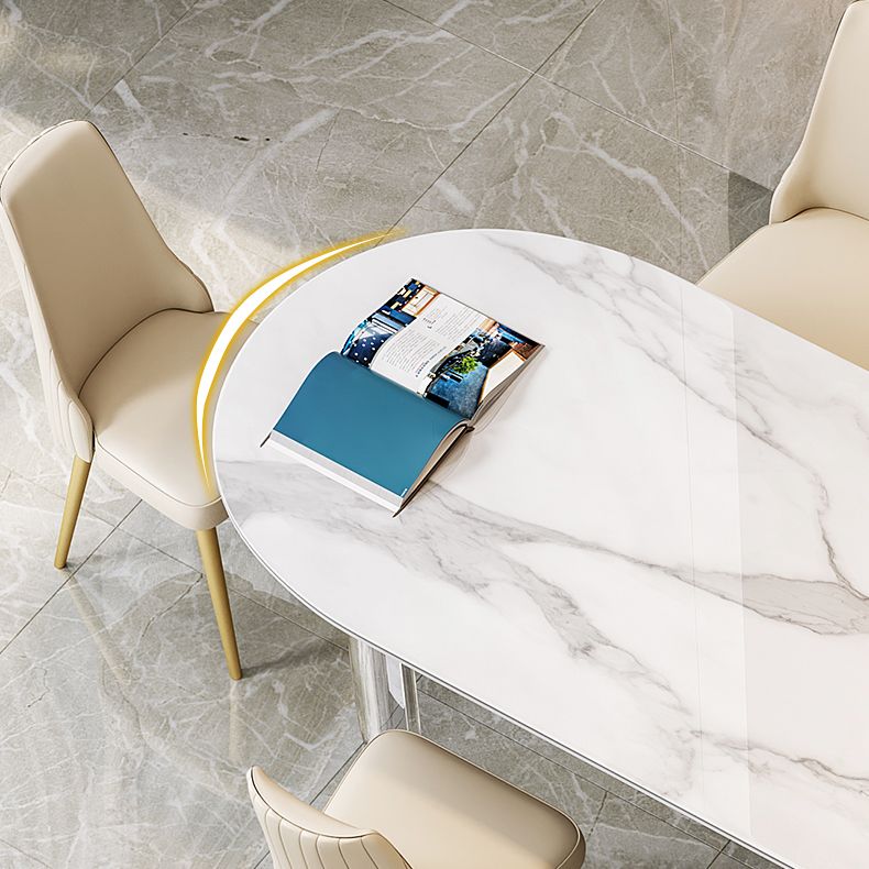 Stone Center Top Dining table Acrylic Double Pedestal Modern White Dinette Table Clearhalo 'Dining Tables & Seating' 'Dining Tables' 'dining_table' 'furn' 'furn_dining_table' 'Furniture' 'furniture_dining_table' 'Kitchen & Dining Furniture' 1200x1200_376eae9a-10af-4803-ae78-4f980faf4615