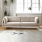 Modern Cream Faux Leather Sofa Pillow Top Arm Sewn Pillow Back Sofa