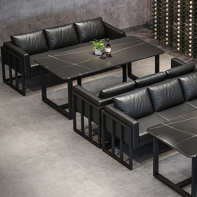 Industrial Style Black Dining Table Sintered Stone Dining Table with Black Frame Clearhalo 'Dining Tables & Seating' 'Dining Tables' 'dining_table' 'furn' 'furn_dining_table' 'Furniture' 'furniture_dining_table' 'Kitchen & Dining Furniture' 'kitchen' 'kitchen_dining_table' 1200x1200_3777f54f-c621-4379-8047-c19000348e95