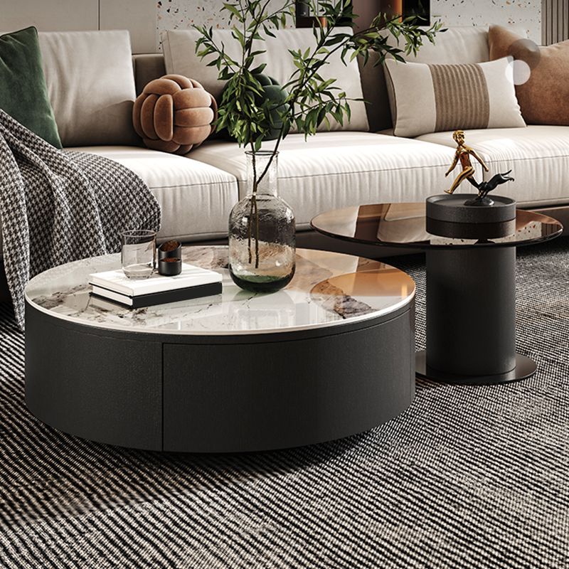 Modern Slate Coffee Table Round Bunching Coffee Table Set with Drawer Clearhalo 'Coffee & Accent Tables' 'Coffee Tables' 'coffee_tables' 'furn' 'furn_coffee_tables' 'Furniture' 'Living Room Furniture' 1200x1200_377bbd42-a464-4d87-80e9-05b4d4332ba8