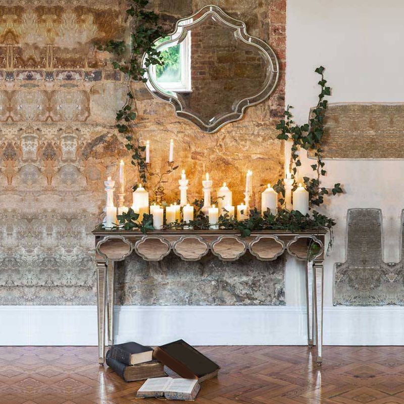 Contador de maquillaje Sliver 16.53 "Mesas de tocador de espejo ancho con pierna de madera sólida