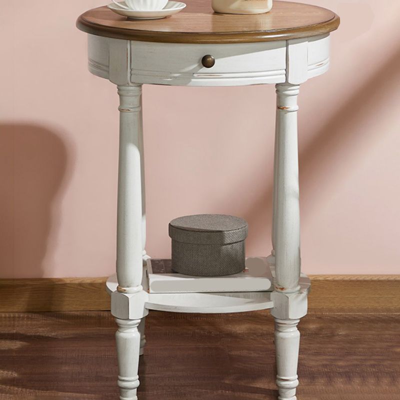Wooden Round Top Side Table 27.16" Tall 4 Legs End Table with Storage