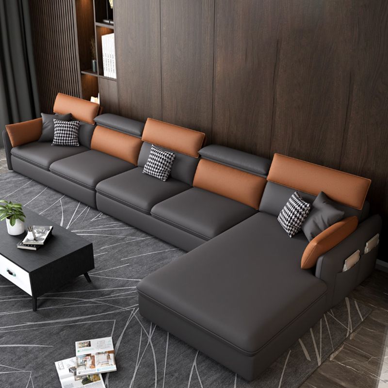 Contemporary Faux Leather Living Room Sofa Dark Gray Cushion Back Sectional Clearhalo 'Furniture' 'furniture_sectionals' 'Living Room Furniture' 'Sectionals' 1200x1200_377f2bd1-66a2-4c3b-8721-10cbdc58a521