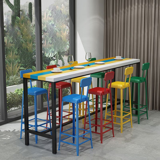 モダンな1/5/9ピースバーテーブルセット長方形の木材カウンターテーブルカフェ用の高いスツール付き