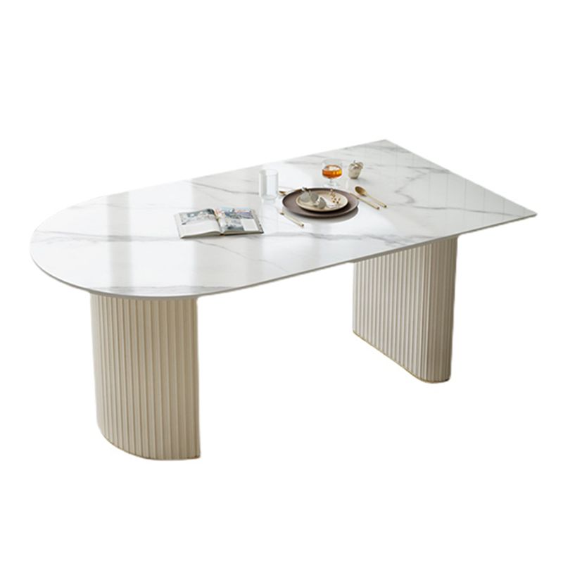 Tavolo da sala da pranzo in forma gratuita di lusso in pietra sinterizzata a doppio piedistallo