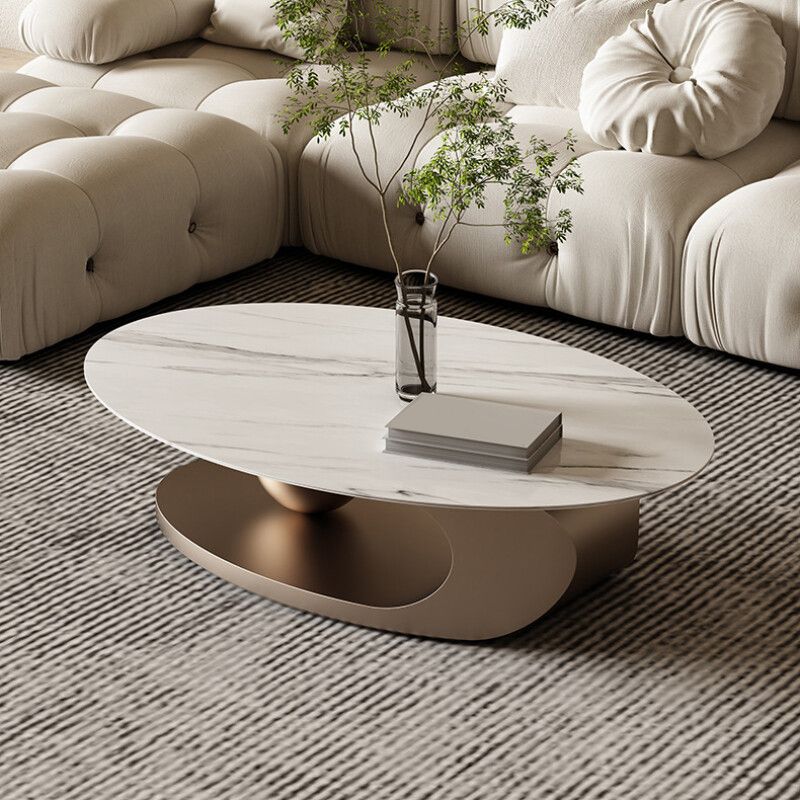 Glam Metal Abstract Base Cocktail Table Slate Top Coffee Table