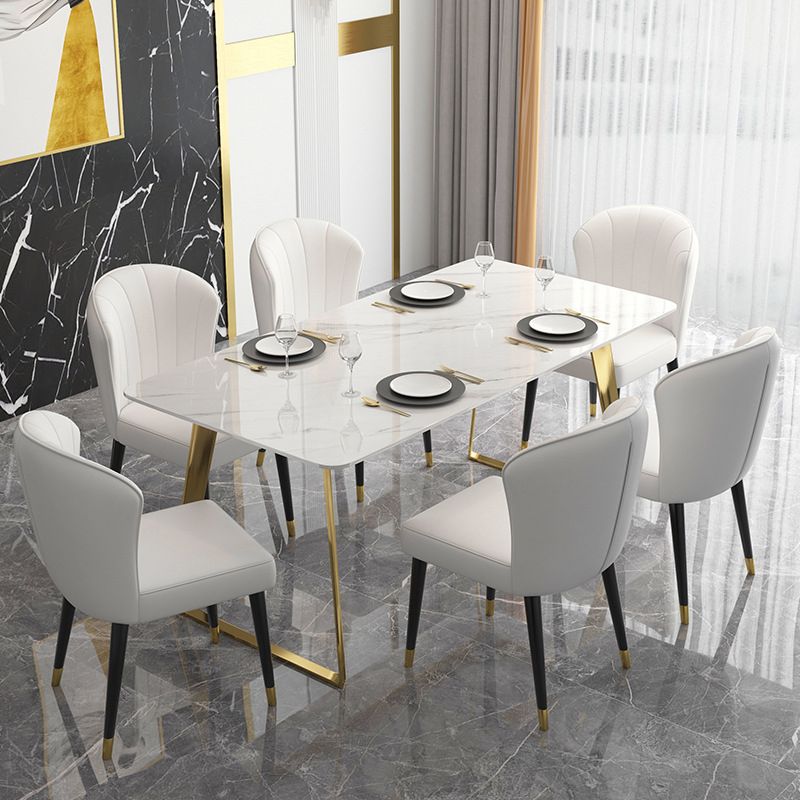Traditional Luxury Rectangle Dining Table White Sintered Stone Table with Gold Double Pedestal Clearhalo ' dining_table' 'Dining Tables & Seating' 'Dining Tables' 'furn' 'furn_dining_table' 'Furniture' 'furniture_dining_table' 'Kitchen & Dining Furniture' 'kitchen&dining_furn' 'kitchen' 'kitchen_dining_table' 1200x1200_37870ddf-ecf4-4006-ae10-beb8264a3dc5