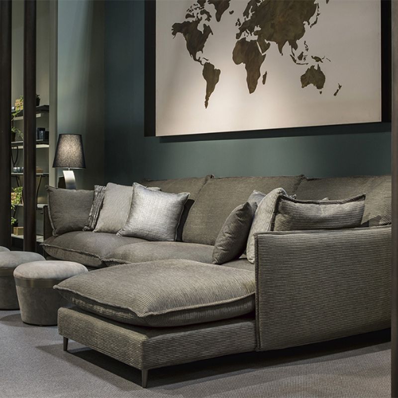 リネンスクエアアームソファ＆チャイズリバーシブルモダンクッションルースバックソファ