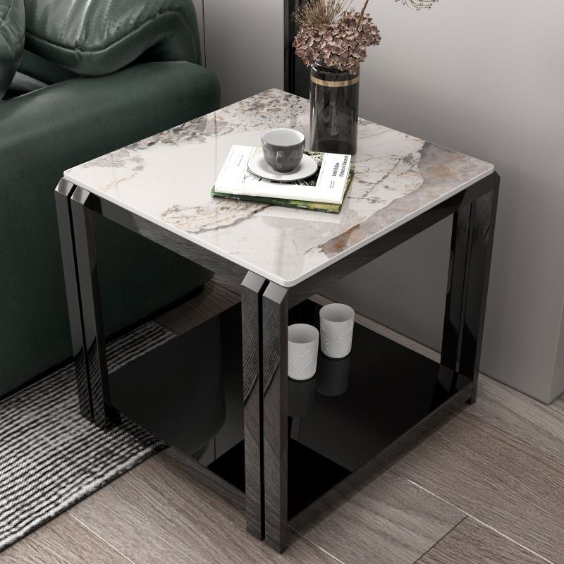Modern Grey 58/52 Tall End Table Square Slate Top Block Side Table with Storage