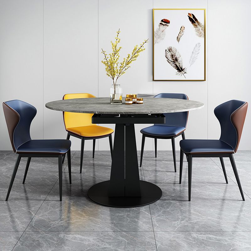 Modern Round Dining Table Sintered Stone Table with Black Pedestal Base,47.2"L x 32.7"W x 30"H Clearhalo ' dining_table' 'Dining Tables & Seating' 'Dining Tables' 'furn' 'furn_dining_table' 'Furniture' 'furniture_dining_table' 'Kitchen & Dining Furniture' 'kitchen&dining_furn' 'kitchen' 'kitchen_dining_table' 1200x1200_378fdc9a-fe30-4916-9931-c2ddb303ea61