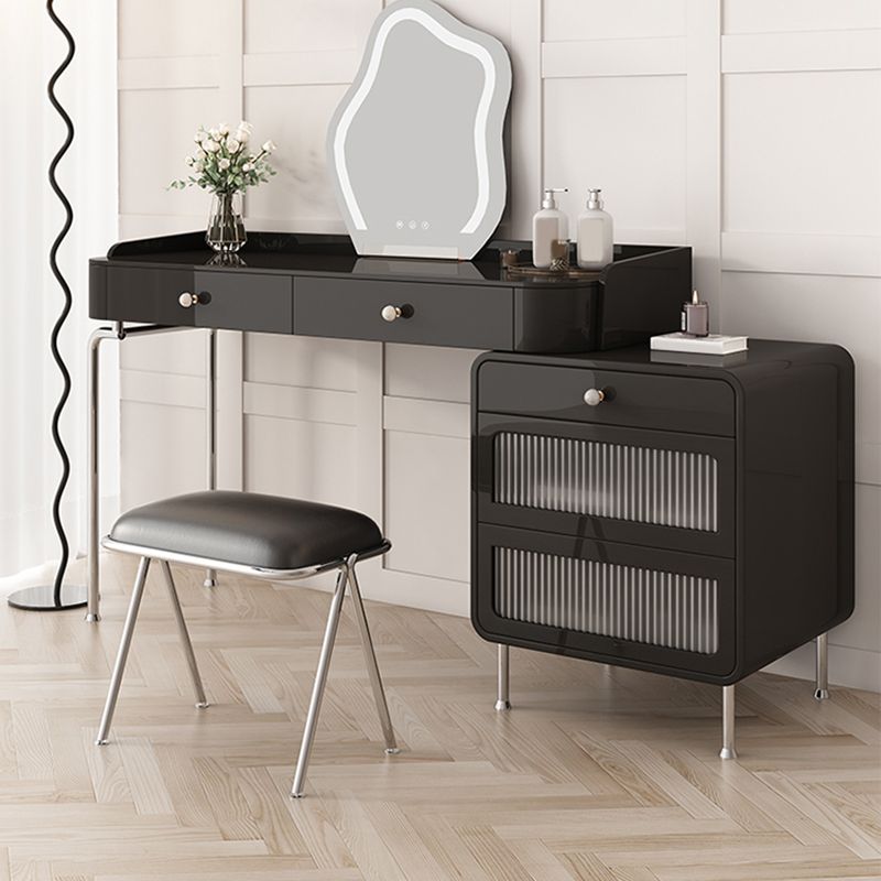 Glam Makeup Vanity Set with Glass Top, Black Vanity Dressing Table Set Clearhalo 'Bedroom Furniture' 'furn' 'furn_makeup_vanities' 'Furniture' 'Makeup Vanities' 'makeup_vanities' 1200x1200_3792c88a-96b4-4d6a-8567-87720cd7ec90