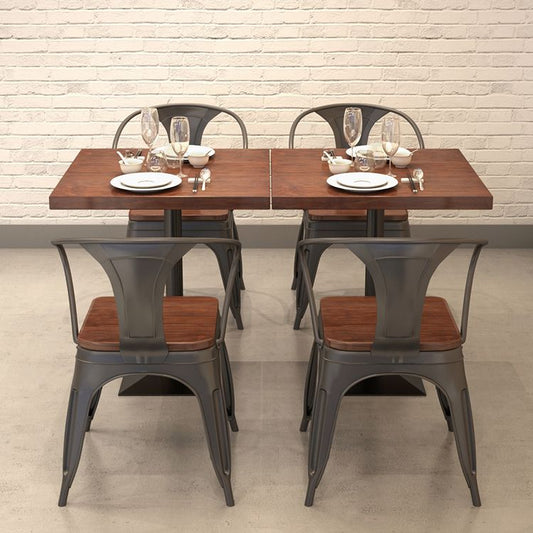 Mesa de comedor de madera sólida mesa de comedor cuadrado de estilo industrial con base de pedestal