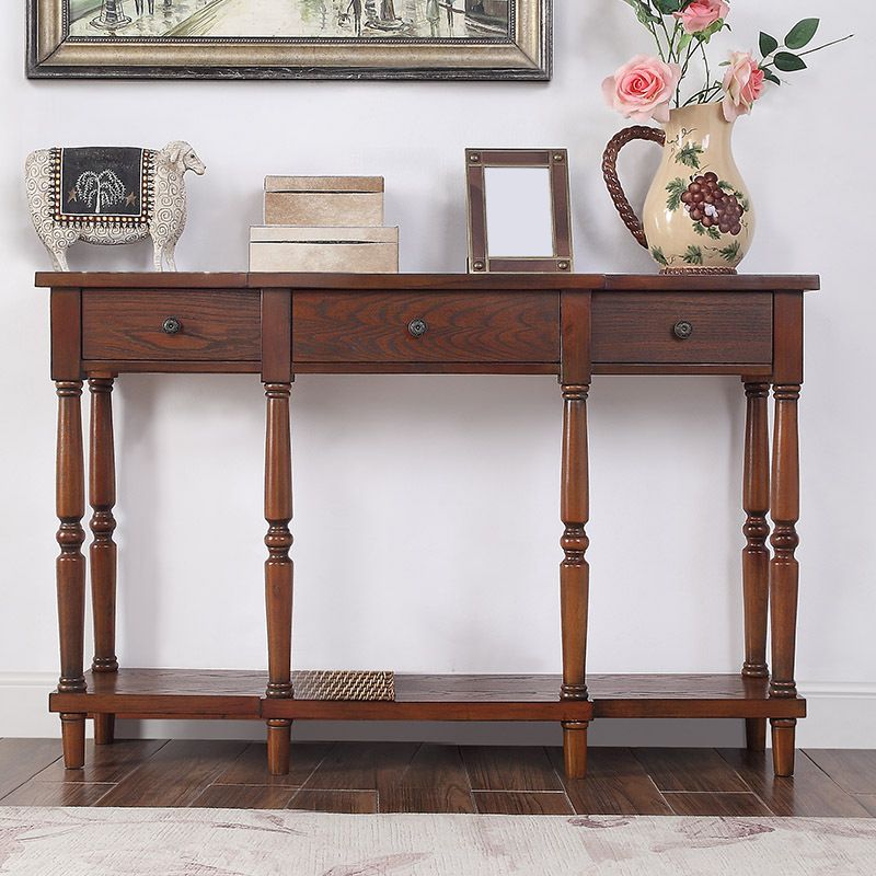 Mid Century Modern Wood Console Table Drawers Included Console Sofa Table for Hall