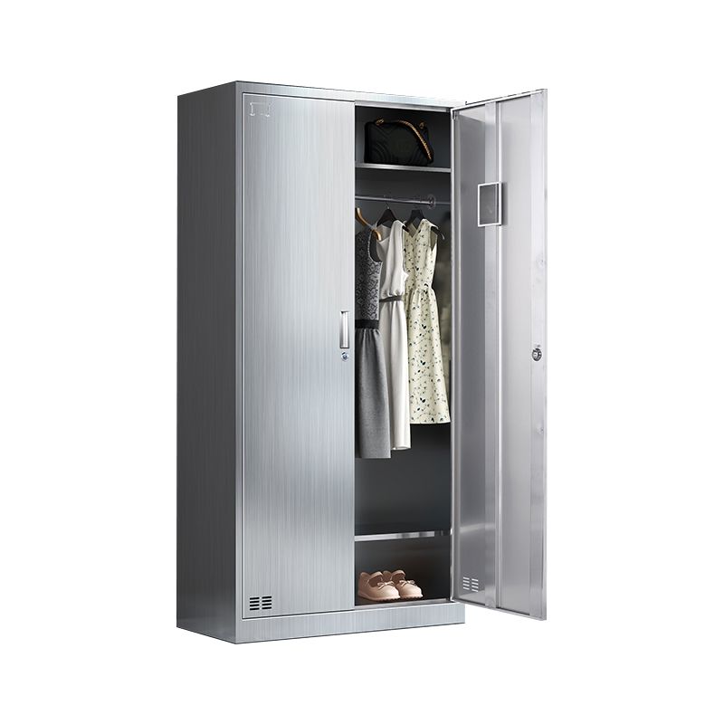 Steel Chrome Storage Cabinet Modern Cabinet with Hinged Doors Clearhalo 'Armoires & Wardrobes' 'armoires_wardrobes' 'Bedroom Furniture' 'furn' 'furn_armoires_wardrobes' 'Furniture' 1200x1200_3796350a-6852-4de2-82e3-e7306b007a98