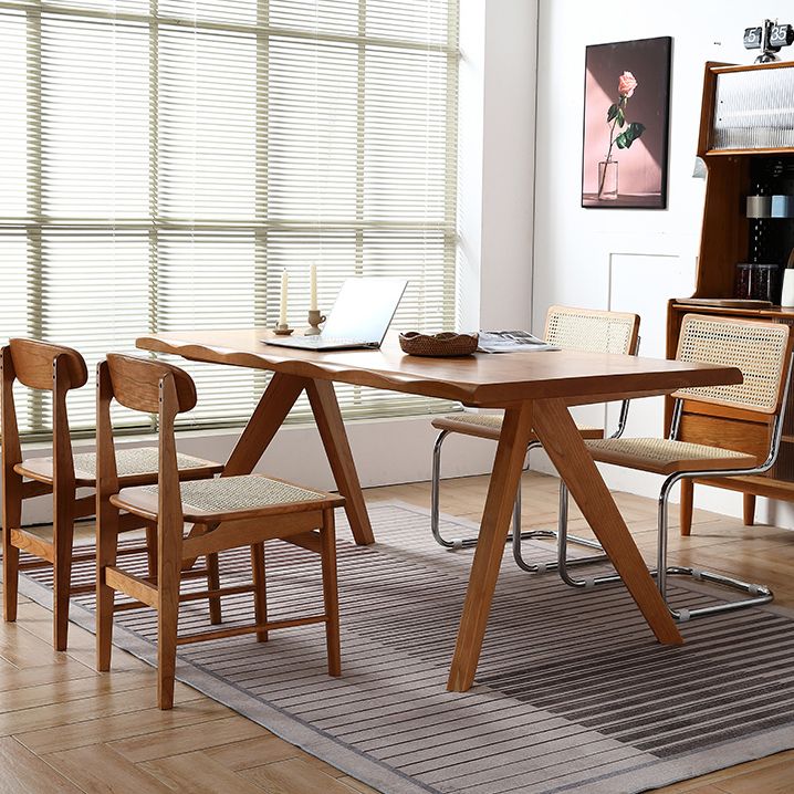 モダンなスタイルの家具5/7 PCS長方形のソリッドウッドダイナーテーブルとダイニングチェア