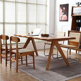 モダンなスタイルの家具5/7 PCS長方形のソリッドウッドダイナーテーブルとダイニングチェア