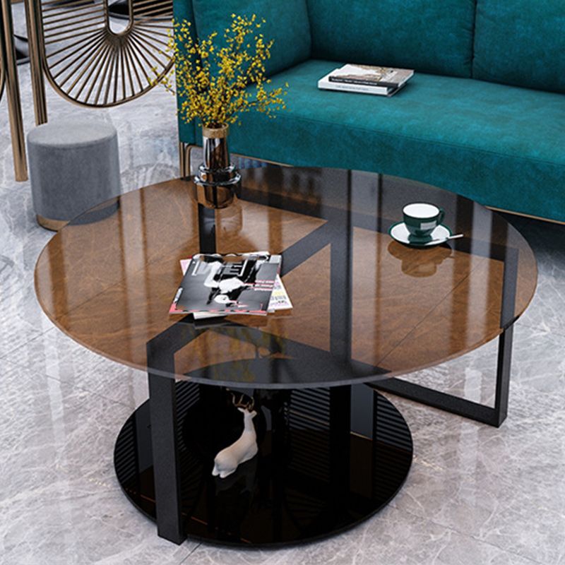 17" Wide Contemporary Coffee Table Round Glass Top Cocktail Table Clearhalo 'Coffee & Accent Tables' 'Coffee Tables' 'coffee_tables' 'furn' 'furn_coffee_tables' 'Furniture' 'Living Room Furniture' 1200x1200_379d84ce-bd16-47f1-979c-5c046d0604f4