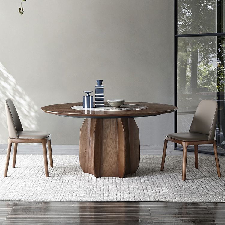 Mesa de pedestal redonda Simplicidad estilo mesa de comedor de madera maciza con plato giratorio