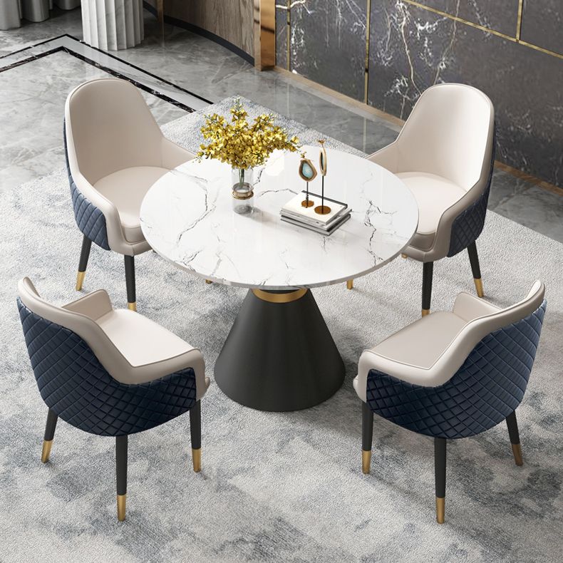 伝統的な豪華なダイニングテーブルラウンドホワイトトップの台座ダイニングテーブル