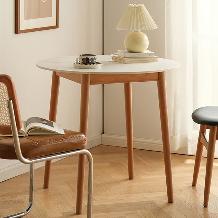 Contemporary Round Dining Table White Sintered Stone Table with 4 Cherry Wood Legs Clearhalo ' dining_table' 'Dining Tables & Seating' 'Dining Tables' 'furn' 'furn_dining_table' 'Furniture' 'furniture_dining_table' 'Kitchen & Dining Furniture' 'kitchen&dining_furn' 'kitchen' 'kitchen_dining_table' 1200x1200_37a940db-a28d-4494-890e-18ad6e079da3