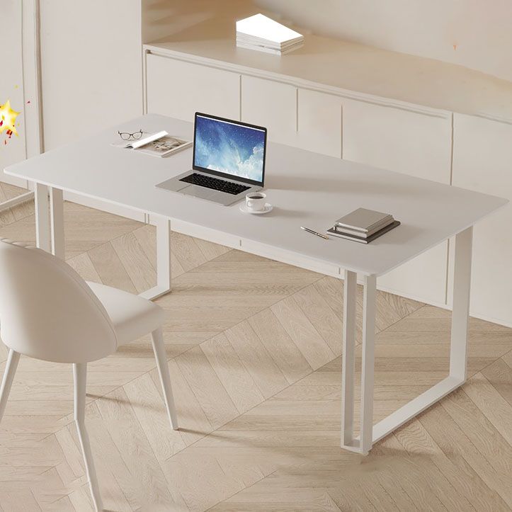 Rectangular Shaped Office Laptop Table Stone Writing Desk in White ...