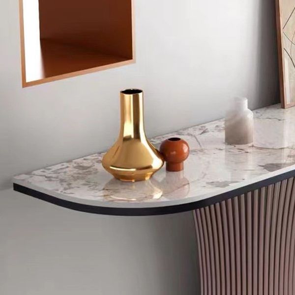 16 Inch Wide Accent Table Modern Style Stone Half Moon Console Table for Hall