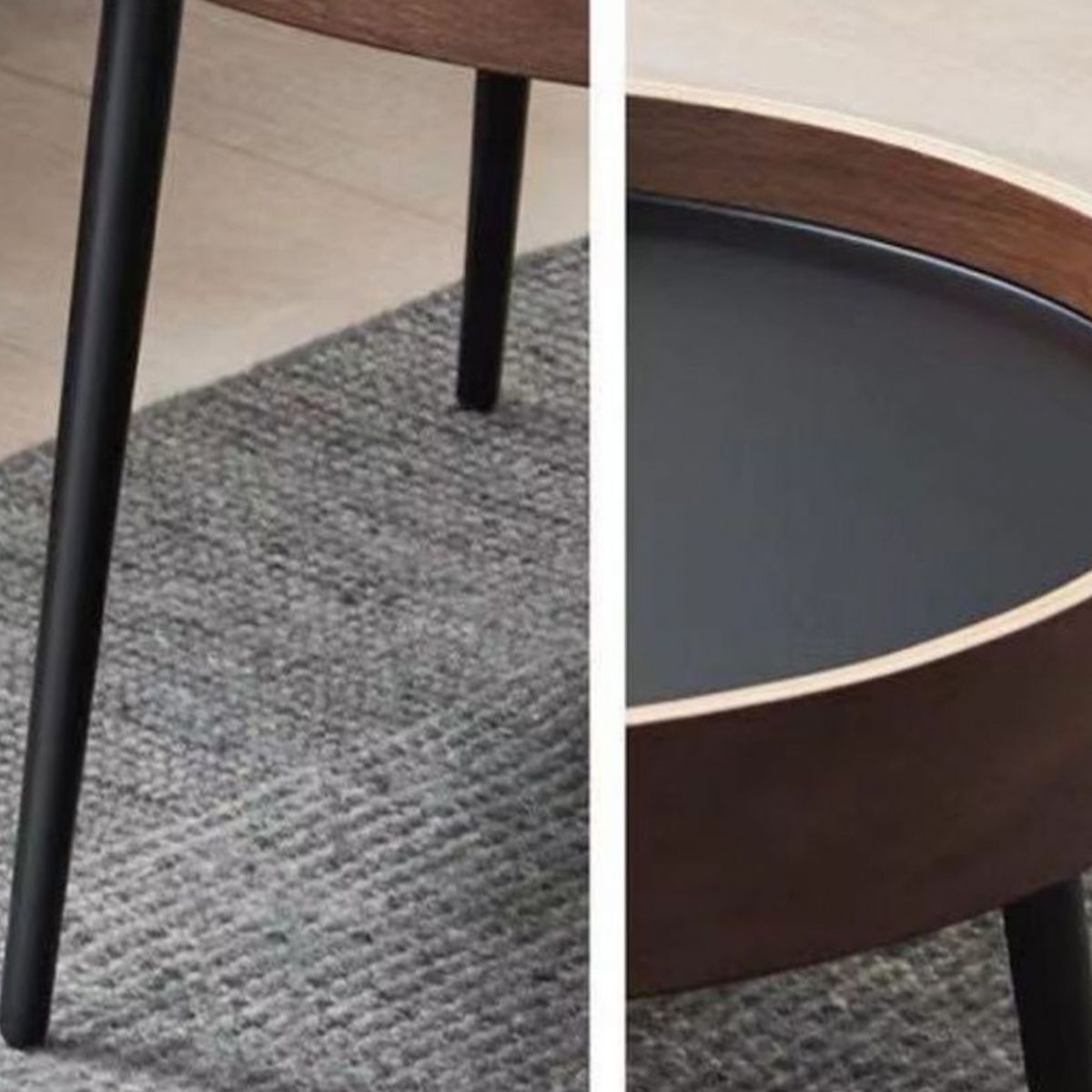 Round Black/Brown Metal Coffee Table Tray Top Cocktail Table