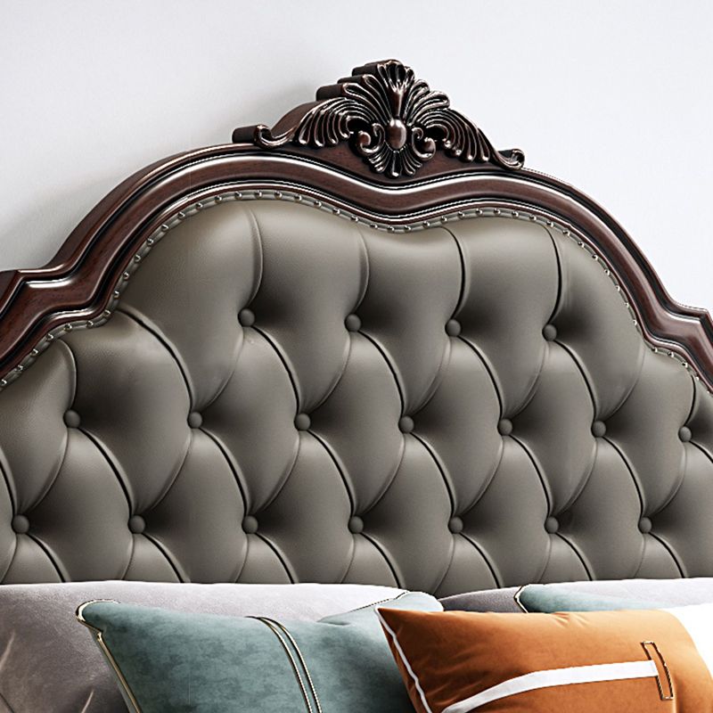 Rubberwood Traditional Panel Bed 62.59" High Brown Bed with Upholstered Headboard Clearhalo 'Bedroom Furniture' 'Beds' 'furn' 'furn_beds' 'Furniture' 1200x1200_37b2ca7f-43fb-41ce-abe9-73e154528d79