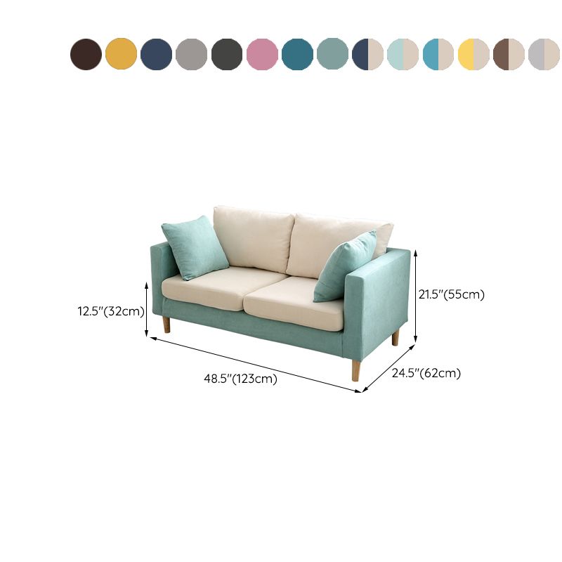 Scandinavisch linnen loveseat met vierkante armen en 2 kussens terug