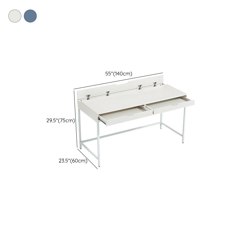 Modern Style Wood Office Desk Rectangular Shape Task Desk with 2-Legs in White/Blue