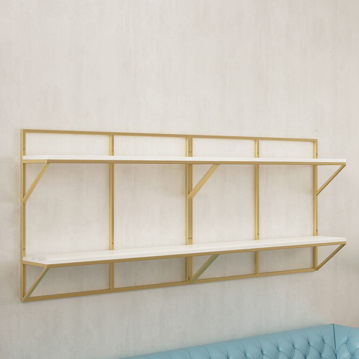 Glam Wall Mounted Bookshelf Iron Frame Glass and Pine Shelf Bookshelf Clearhalo 'Bookcases' 'furn' 'furn_bookcases' 'Furniture' 'furniture_bookcases' 'kitchen' 'kitchen_bookcases' 'Living Room Furniture' 'Office Furniture' 1200x1200_37b66510-d9e7-4774-baef-3c8ca2dad6ce