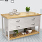 Natural Finish Pine Wood Kitchen Island Table for Dining Room