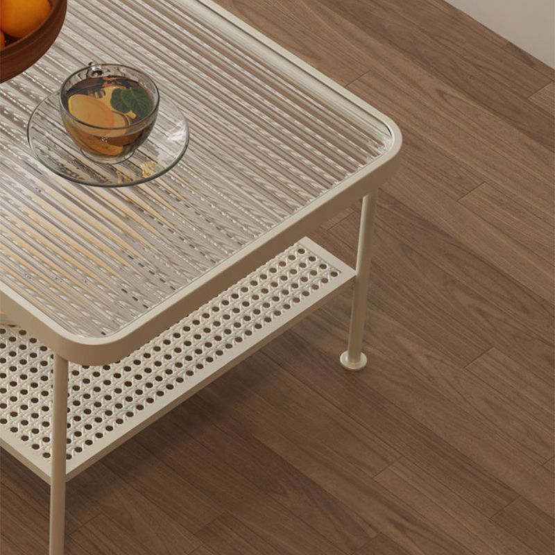 Salontafel met 4 poten, eigentijdse koffiecocktailtafel met glazen blad en plank