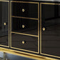 Glam Sideboard Buffet Mirrored 3 Drawers and 2 Doors Cabinets Buffet Sideboard Clearhalo 'buffet_sideboard' 'Buffets & Sideboards' 'furn' 'furn_buffet_sideboard' 'Furniture' 'Kitchen & Dining Furniture' 1200x1200_37bb8495-982e-4bba-9ec8-5208d690bbae