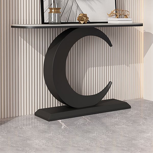 12 inch Wide Glam Console Table Stone Half Moon Console Accent Table