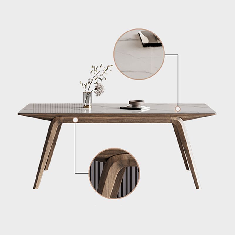White Mid-Century Dining Table Stone Top Table with Wooden Frame Clearhalo 'Dining Tables & Seating' 'Dining Tables' 'dining_table' 'furn' 'furn_dining_table' 'Furniture' 'Kitchen & Dining Furniture' 1200x1200_37c3db4a-2764-44c8-8a45-64453118f77c