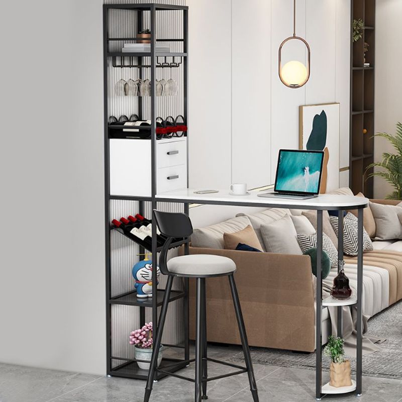 Stone Bar Dining Table Modern Bar Table with Double Pedestal for Living Room