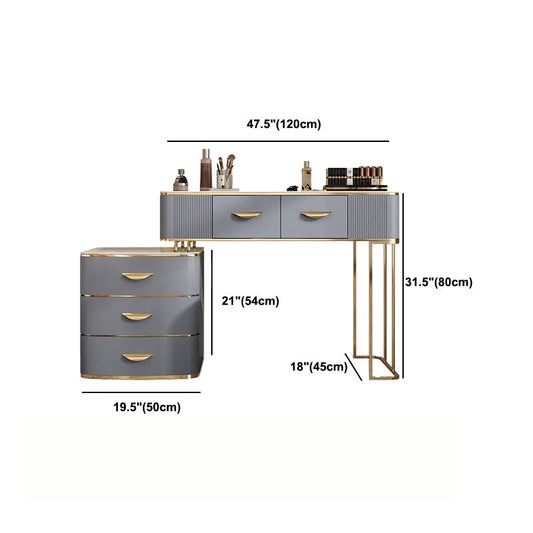 Massivholzschubladen Eitelkeitssatz mit Steinoberteil und gepolstertem Hocker in Grau