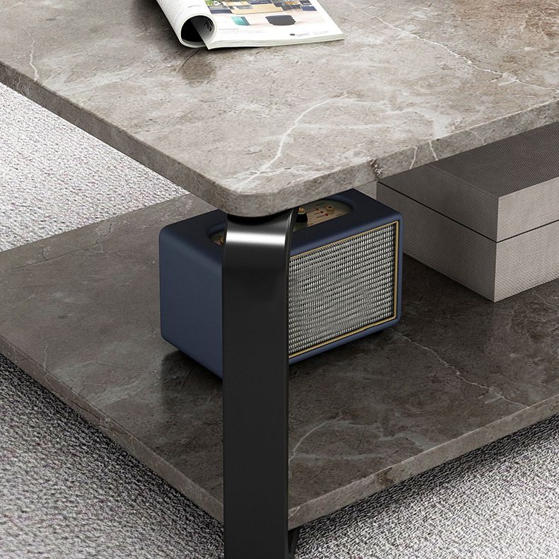 Modern Wooden Rectangular Top Coffee Table Steel 4 Legs Cocktail Table with Shelf