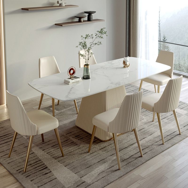 Rectangle Traditional Luxury Dining Table Sintered Stone Table with White Pedestal Base Clearhalo ' dining_table' 'Dining Tables & Seating' 'Dining Tables' 'furn' 'furn_dining_table' 'Furniture' 'furniture_dining_table' 'Kitchen & Dining Furniture' 'kitchen&dining_furn' 'kitchen' 'kitchen_dining_table' 1200x1200_37ceadb5-e03a-4904-9fb0-09227845bfea